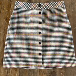 Talbots Wool Blend Houndstooth Plaid Button Light Academia Skirt Size 8P